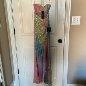 Lulus Rainbow Sequin Strapless Gown XS